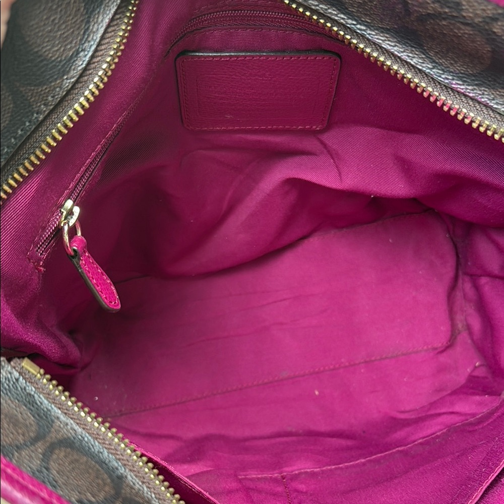 Coach Brown and Pink Monogram Tote with Silver Hardware - Picture 5 of 6